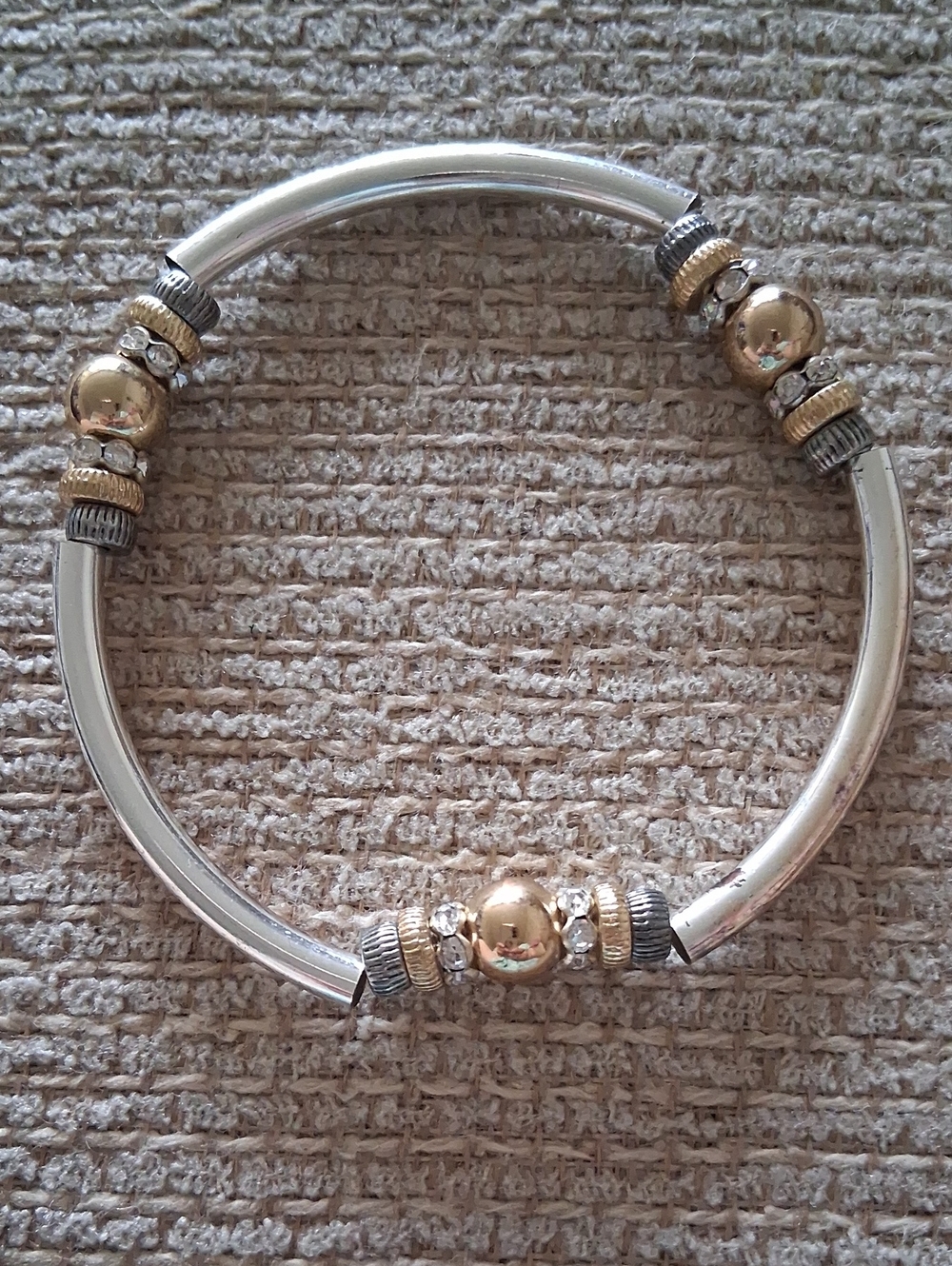Two-Tone Silver and Gold Beaded Bangle Bracelet for Women